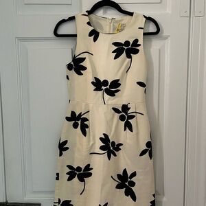 J. Crew Black Floral on Cream Midi Dress